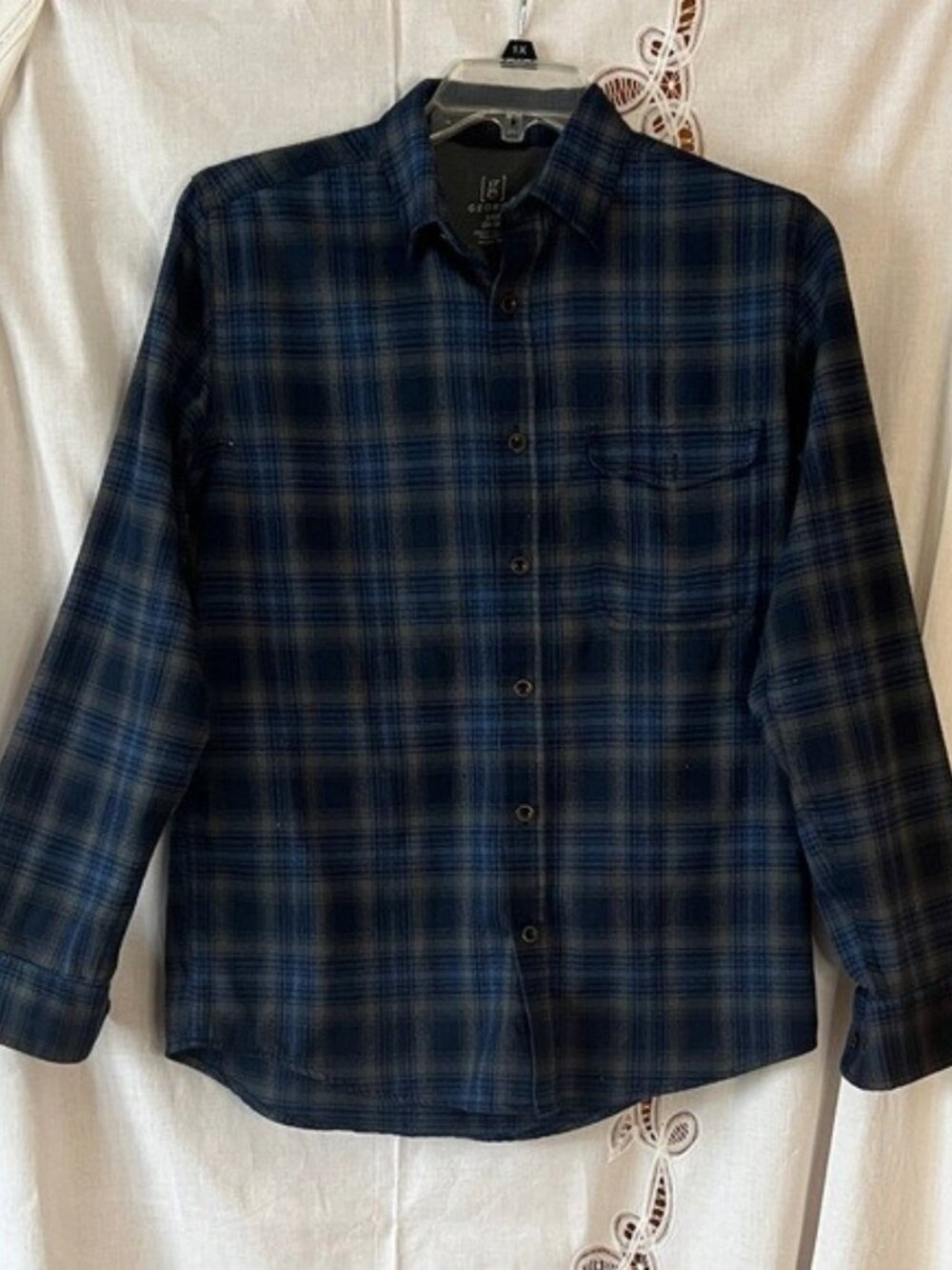 George Blue Black Plaid Button-Down S